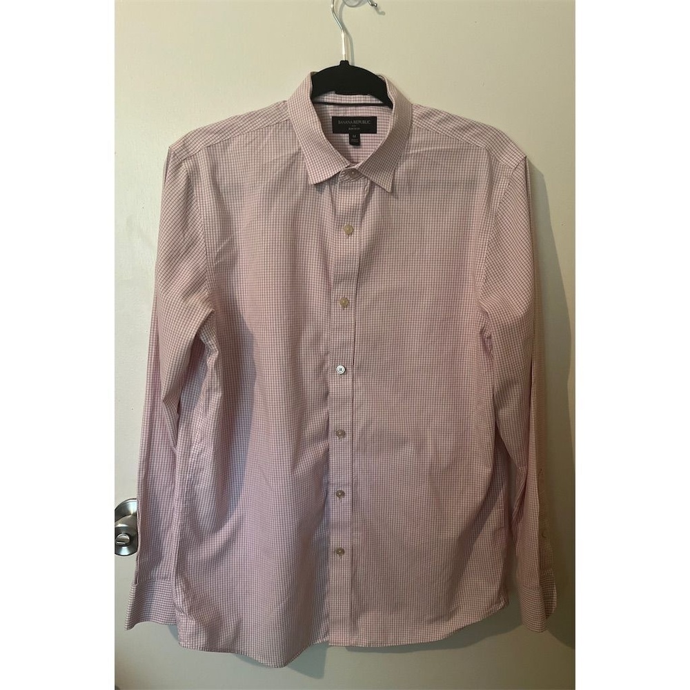 Banana Republic Men's Red Check Button-Up Shirt Long Sleeve Size Medium